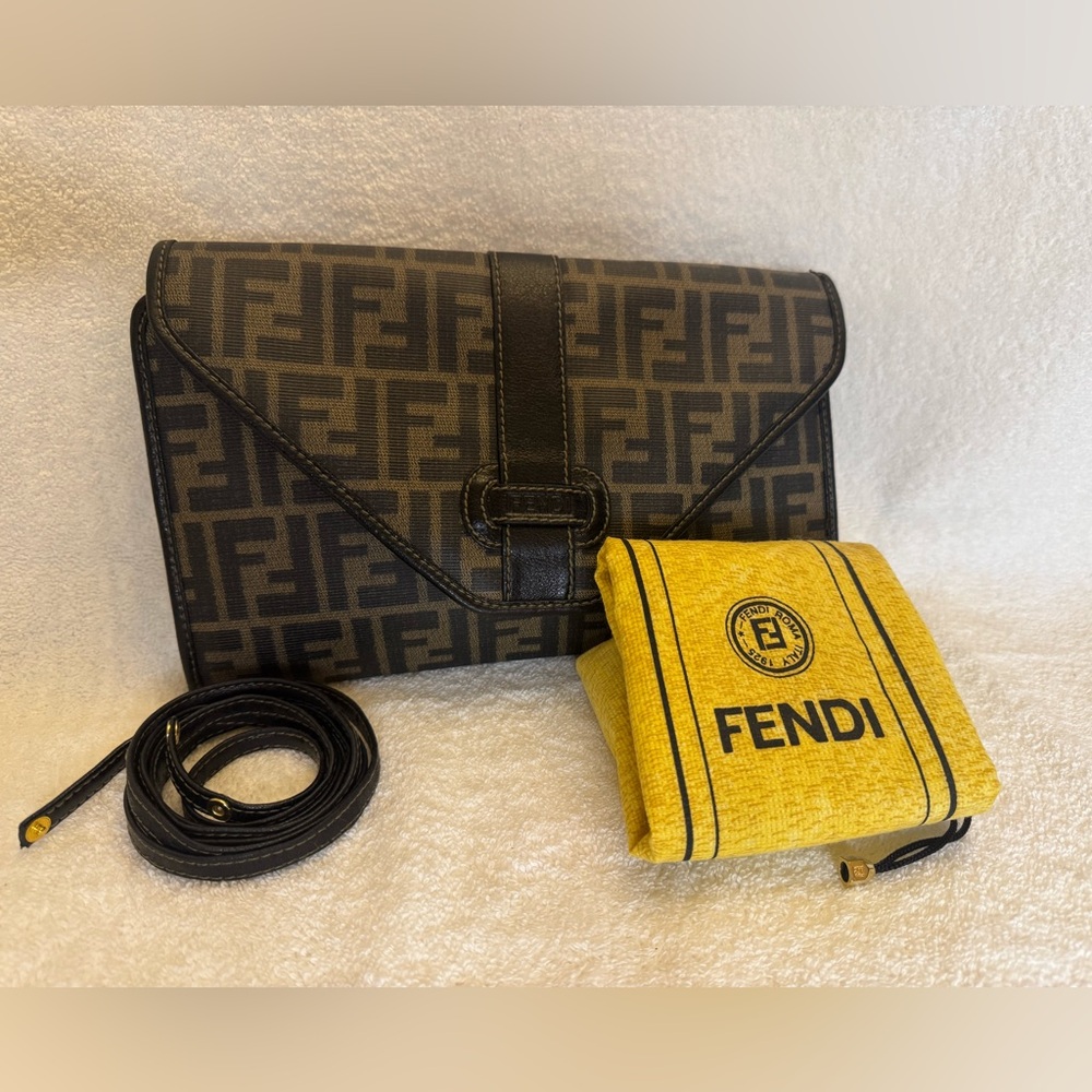 Fendi Vintage Zucca Print clutch or shoulder bag with original strap n dust bag
